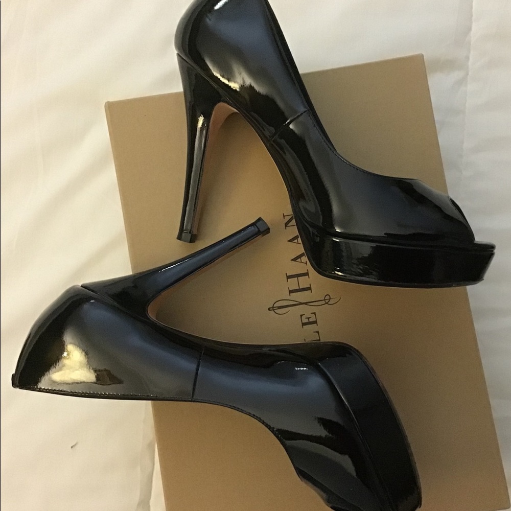 Cole Haan black peep toe pumps